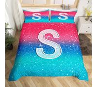 Homemissing Crystal Diamond Letters Pattern Kids Bedding Set,Boys Girls King Size,Personalized Letter S Duvet Cover,Personalized Gifts Comforter Cover,Glitter Diamond Print Bedroom Decor
