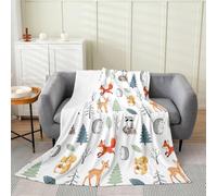Homemissing Cute Animal Nursery Flannel Fleece Throw Blanket Cartoon Squirrel Deer Single 50x60Inch Zoo Animal Fleece Throw Blanket for Kids Women Men Wildlife Bedroom Decor