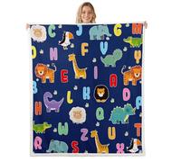 Homemissing Cute Animal Nursery Sherpa Throw Blanket for Couch Alphabet Super Soft Cozy Fleece ABC Learning Blanket for Winter, Plush Throw Zoo Animal Wildlife Queen 90x90Inch All Season