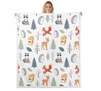 Homemissing Cute Animal Nursery Sherpa Throw Blanket for Couch Cartoon Squirrel Deer Super Soft Cozy Fleece Zoo Animal Blanket for Winter, Plush Throw Wildlife Single 50x60Inch All Season