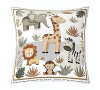 Homemissing Cute Animal Nursery Throw Pillow Covers 1 Pcs Cartoon Lion Giraffe Cushion Covers Zoo Animal Pillow Case for Couch Sofa Wildlife Cushion Case Kids Boys Girls Bedroom Decor 18 x 18-Inch
