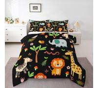 Homemissing Cute Animals Bedding Set King Size Kids Lion Giraffe Elephant Monkey Zebra Comforter Set for Boys Girls Teens Cartoon Zoo Duvet Quilt Breathable Soft Lightweight Microfiber Room Decor