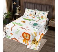 Homemissing Cute Animals Bedspread Double Size Kids Lion Giraffe Elephant Zebra Monkey Coverlet Set for Boys Girls Teens Zoo Quilted Coverlet Soft Lightweight Microfiber Room Decor