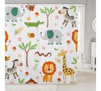 Homemissing Cute Animals Shower Curtain for Bathroom Decor 180x180cm Kids Lion Giraffe Elephant Zebra Monkey Bath Curtain Zoo Bathroom Accessories Polyester with 12 Hooks