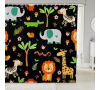 Homemissing Cute Animals Shower Curtain for Bathroom Decor 180x210cm Kids Lion Giraffe Elephant Monkey Zebra Bath Curtain Zoo Bathroom Accessories Polyester with 12 Hooks