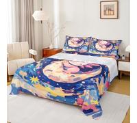 Homemissing Cute Axolotl Bed Sheets Set King Size Princess Axolotl Bed Set Colorful Star Moon Deep Pocket Fitted Sheet Breathable Soft Lightweight Microfiber