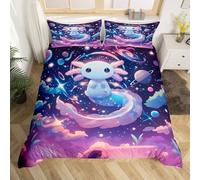 Homemissing Cute Axolotl Duvet Cover Salamander Bedding Set for Kids Boys Girls Galaxy Space Comforter Cover Planet Bedspread Cover Bedroom Collection 2Pcs Single Size