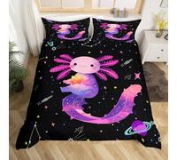 Homemissing Cute Axolotl Duvet Cover Set Single Size For Kids Boys Girls Teens Cartoon Salamander Bedding Set Outer Space Galaxy Duvet Cover with 1 Pillowcase