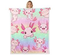 Homemissing Cute Axolotl Fleece Throw Blanket Rainbow Sherpa Blanket for Kids Women Men Plush Fuzzy Cartoon Salamander Single 50x60Inch Glitter Galaxy for Bed Couch Chair Living Room Bedroom Decor
