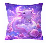 Homemissing Cute Axolotl Throw Pillow Covers 1 Pcs Purple Princess Axolotl Cushion Covers Floral Dreamy Pillow Case for Couch Sofa Cushion Case Kids Boys Girls Bedroom Decor 45x45cm