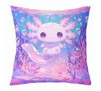 Homemissing Cute Axolotl Throw Pillow Covers 55x55cm Set of 1 Cartoon Salamander Cushion Case for Kids Kawaii Ocean Sealife Decor Pillowcase Teens Ultra Decor Reptile Animal Zipper Closure All Season