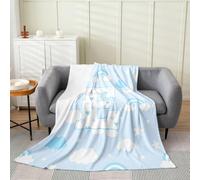 Homemissing Cute Blue Rainbow Flannel Fleece Throw Blanket Star Moon Print Fuzzy Blanket Personalized Letter E All Season Plush Soft Love Heart Baby 30x40Inch for Sofa Couch