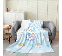 Homemissing Cute Blue Rainbow Flannel Fleece Throw Blanket Star Moon Print Fuzzy Blanket Personalized Letter S All Season Plush Soft Colorful Love Heart Single 50x60Inch for Sofa Couch
