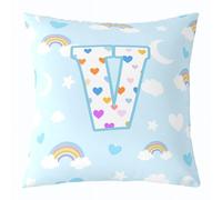 Homemissing Cute Blue Rainbow Throw Pillow Covers 1 Pcs Star Moon Print Cushion Case Personalized Letter V Decor Pillowcase Colorful Love Heart Indoor Outdoor 60x60cm Set