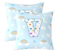 Homemissing Cute Blue Rainbow Throw Pillow Covers Set of 2 Star Moon Print Cushion Case Personalized Letter V Decor Pillowcase Colorful Love Heart Indoor Outdoor 45x45cm Set