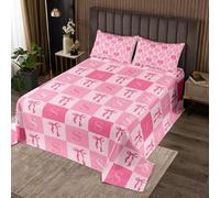 Homemissing Cute Bowknot Bedspread Quilts Pink Bow Plaid Coverlet Set King Size for Kids Boys Girls Initial Letter S Quilted Coverlet for All Season With 2 Pillowcases Monogrammed Microfiber Grid