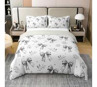 Homemissing Cute Bowknot Duvet Cover 100% Cotton King Size Dreamy Princess Style Comforter Cover for Boys Girls Watercolor Bow Bedding Set 3Pcs Room Decor Breathable Soft Microfiber