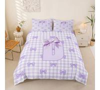 Homemissing Cute Bowknot Duvet Cover Super King Size Purple Initial Letter Bow D Bedding Set for Boys Girls Princess Comforter Cover Bedroom Decor 3Pcs