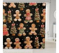 Homemissing Cute Bowknot Gingerbread man Shower Curtain for Bathroom Decor Kids 180x180cm Christmas Tree Bath Curtain for Boys Girls Teens Xmas Polka Dots Winter Holiday Bathroom Accessories