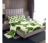 Homemissing Cute Broccoli Kids Bed Sheets Set,Boys Girls Single Size,Fun Vegetable Fitted Sheet,Cartoon Farmhouse Lifestyle Design luxury Microfiber Bedding Set,Green Broccoli Bedding Collection