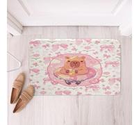 Homemissing Cute Capybara Bathroom Rugs Pink Bow Floor Doormats Microfiber Love Heart Bathroom Accessories Swimming Ring Bath Mats Non-Slip 16x24Inch Soft