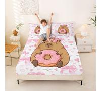 Homemissing Cute Capybara Fitted Sheet with 2 Pillowcases Double Size Pink Bow Bed Sheets Set 16" Deep Pocket Boys Girls Donut Bedding Teens Bedroom Decor Breathable Soft Lightweight Microfiber