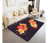 Homemissing Cute Cartoon Fox Area Rug 100x150cm Outer Space Galaxy Living Room Rugs For Bedroom Home Decor Spaceship Fox Pattern Carpet Ultra Soft Non-Slip Indoor Floor Mat
