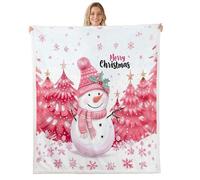 Homemissing Cute Cartoon Snowman Fleece Throw Blanket Kids Double 60x79Inch Pink Christmas Tree Sherpa Blanket Plush Fuzzy for Boys Xmas Snowflakes Winter Holiday for Bed Couch Chair Living Room