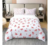 Homemissing Cute Crawfish Bedding Set Super King Lobster Duvet Cover 100% Cotton Set For Boys Teens Decor Cute Animals Comforter Cover Set Kawaii Bedspread Cover 3Pcs