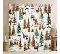 Homemissing Cute Deer Darkening Dreapes Jungle Deer Blackout Curtains for Kids Retro Wildlife Deer Window Curtains Rustic Forest Animal Window Treatments Farmhouse Curtains (2 Panels,W66*L72)