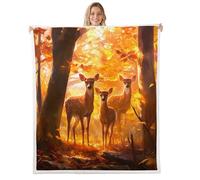 Homemissing Cute Deer Fleece Throw Blanket Double 60x79Inch For Sofa Bed Couch Kids Boys Girls Teens Wild Animal Deer Hunting Plush Blanket Natural Woodland Scene Room Decor