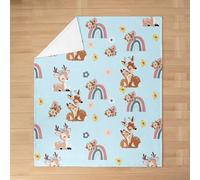 Homemissing Cute Deer Print Flannel Blanket Plush Fuzzy Queen 90x90Inch Kids Couch Decor Animals Fleece Throw Blanket Elk Pattern Cozy Blanket, Rainbow and Flowers