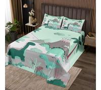 Homemissing Cute Dinosaur Bedspread Quilts Cartoon Dinosaur Coverlet Set King Size for Kids Boys Girls Wild Animal Quilted Coverlet for All Season With 2 Pillowcases Jungle Dino Plant Microfiber