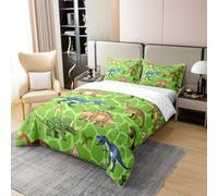 Homemissing Cute Dinosaur Duvet Cover 100% Cotton King Size Cartoon Dinosaur Bedding Set for Boys Girls Wild Animal Comforter Cover Jungle Dino Plant 3Pcs Zipper Closure With 2 Pillowcases
