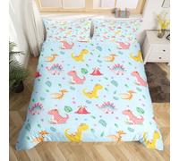 Homemissing Cute Dinosaur Duvet Cover King Size Princess Dino Bedding Set for Boys Girls Wild Animal Comforter Cover Cartoon Floral Bedroom Decor 3Pcs