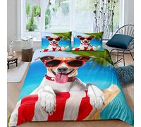 Homemissing Cute Dog Bedding Set Hawaiian Beach Sunglasses Puppy Duvet Cover Set for Kids Boys Girls Tropical Palm Leaf Comforter Cover Sea Quilt Cover 3Pcs Double Size