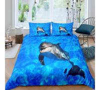 Homemissing Cute Dolphin Duvet Cover Ocean Marine Single Size Bedding Set Sea Creatures Comforter Cover for Boys Girls Children Lovely Hawaiian Sealife Bedspread With 1 Pillow Case