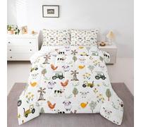 Homemissing Cute Farm Animals Bedding Set Single Size Kids Sheep Chicken Comforter Set for Boys Girls Farmhouse Tractor Duvet Quilt Breathable Soft Lightweight Microfiber Room Decor，With 1 Pillow Case