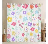 Homemissing Cute Flower Curtains（2 Panels，W46*L54） Colorful Floral Window Curtains Cartoon Hand-Drawn Bedding for Boys Kids Blackout Drapes,Groovy Flower Window Treatments