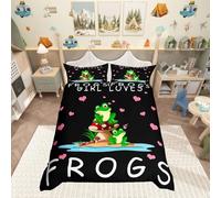 Homemissing Cute Frog Bedding Set Cartoon Frog Mushroom Super King Size Comforter Cover for Kids Boys Girls Teens 3D Animals Forgs Duvet Cover Breathable Quilt Cover Black