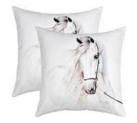 Homemissing Cute Galloping Horse Throw Pillow Cover Set Of 2 16"X16" Soft Horse Pillow Case Cushion Cover For Living Room Kawaii Animal Decor White Decorative Throw Pillowcase For Sofa Chair
