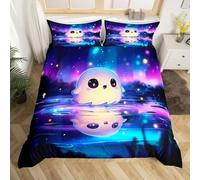 Homemissing Cute Ghost Bedding Set Single Size Kids Starry Sky Duvet Cover for Boys Girls Happy Halloween Duvet Cover Soft Microfiber Room Decor（No Stuffing）
