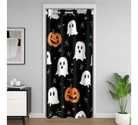 Homemissing Cute Ghost Doorway Curtain Privacy 1 Panel, 106x203cm Kids Cartoon Pumpkin Lantern Closet Cover for Boys Girls Kawaii Halloween Theme 30%-50% Darkening Blackout Room Divider Curtain