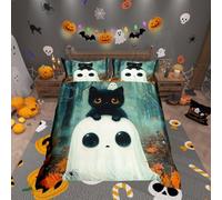Homemissing Cute Ghost Duvet Cover Single Size Kids Kawaii Black Cat Bedding Set for Boys Girls Happy Halloween Spooky Duvet Cover Soft Lightweight Microfiber Room Decor（No Stuffing）