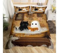 Homemissing Cute Ghost Duvet Cover Super King Size Kids Black Cat Halloween Bedding Set for Boys Girls Have a Bath Duvet Cover Soft Lightweight Microfiber Room Decor（No Stuffing）
