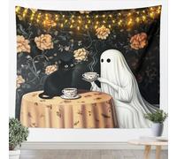 Homemissing Cute Ghost Tapestry XLarge 69x91 Inch Kids Vintage Halloween Afternoon Tea Wall Art for Boys Girls Black Cat Wall Hanging Blanket Microfiber