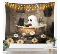 Homemissing Cute Ghost Tapestry XLarge 69x91 Inch Kids Vintage Halloween Wall Art for Boys Girls Black Cat Wall Hanging Blanket Microfiber
