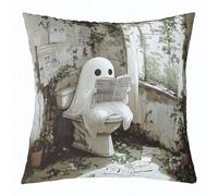 Homemissing Cute Ghost Throw Pillow Covers 60x60cm Soft Happy Halloween Decor Pillowcases for Kids Teens Adults White Ghost Festival Themed Reading Funny Cushion Case Room Decor