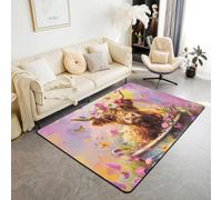 Homemissing Cute Highland Cow Living Room Rugs for Bedroom Cartoon Floral Animal Decor Carpet Area Rug 100 * 150cm for Kids Boys Girls Teens Room Decor Flower Print Indoor Floor Mat