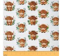 Homemissing Cute Highland Cows Fabric by The Yard Cartoon Animal Upholstery Fabric Farmhouse Waterproof Indoor Outdoor Decor for DIY Sewing Craft Projects 2 Yards (L184*W150cm)